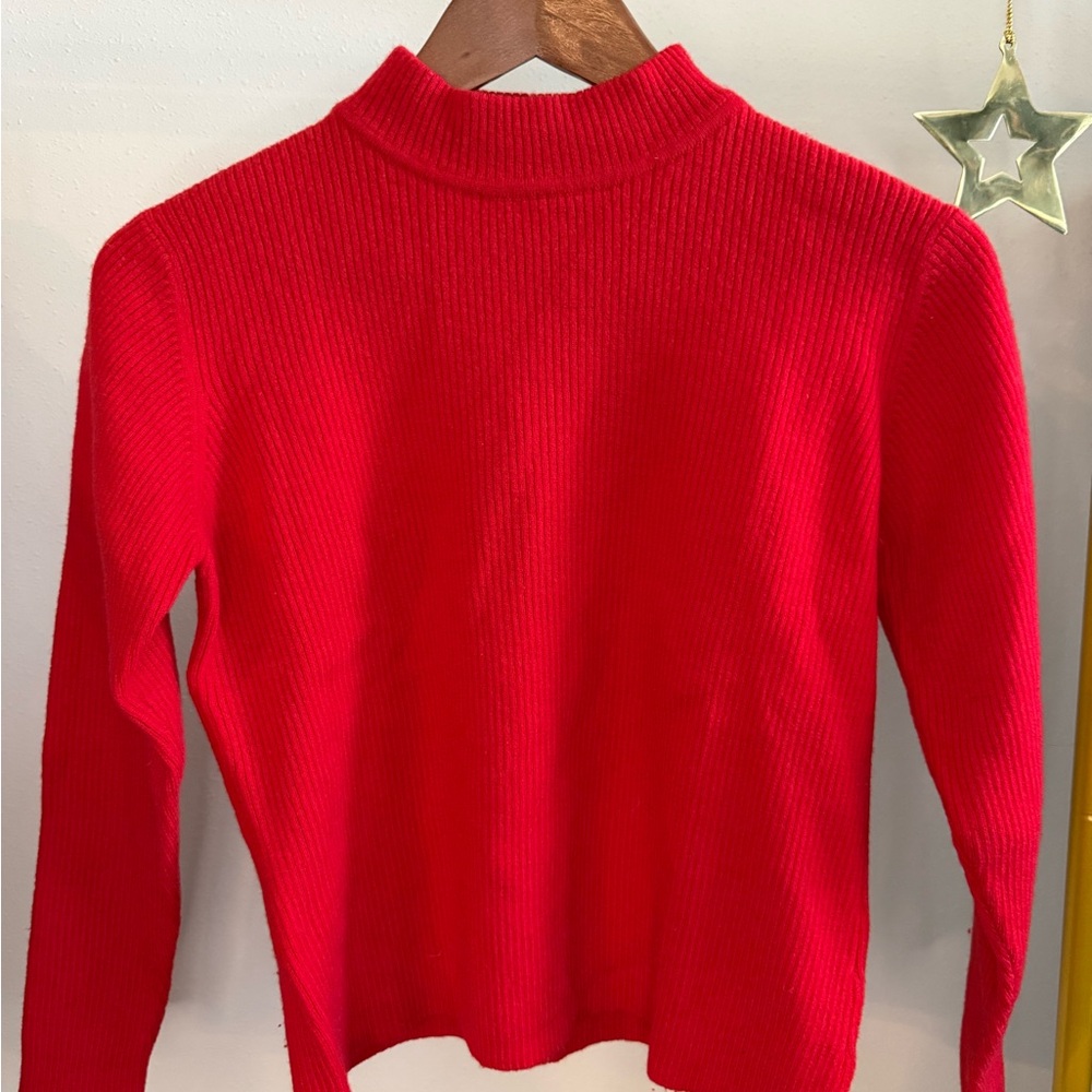 Vintage Hamilton Manor Red Merino Wool Sweater Medium 100% Wool Mock Neck